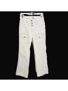 Vintage Y2K Joie Ivory White Cargo Bootcut Buttonfly Jeans Women Size 26 USA